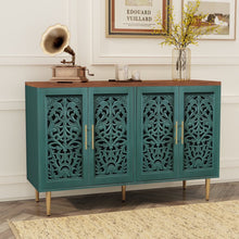 Load image into Gallery viewer, HLR 48" Accent Cabinet with 4 Doors, Vintage Hollow Carving Storage Credenza, Sideboards and Buffets Cabinet for Living Room, Kitchen, Dining Room, Entryway - 63"-4door-Blue