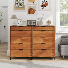 Load image into Gallery viewer, Mid Century Modern 5-Drawer Dresser, Wooden Chest of Drawers with Interlock System, Anti-Tip Kit &amp; Metal Legs for Bedroom, Living Room, Hallway