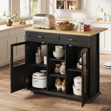 Load image into Gallery viewer, WALYWIK Foldable Kitchen Island Cart with Wheels, 2 Glass Doors, Spice Rack &amp; Towel Holder - Compact Mobile Storage Cart for Small Kitchens, Dining Rooms, Camping &amp; Rvs - Grey