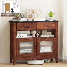 Load image into Gallery viewer, Sideboard Buffet Cabinet, Coffee Bar Cabinet with 2 Drawers, Faux Marble Top, Kitchen Storage Cabinet for Living Room Entryway