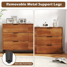 Load image into Gallery viewer, Mid-Century Modern 6-Drawer Dresser, Wooden Chest of Drawers with Anti-Tip Interlock System &amp; Metal Legs for Bedroom, Living Room &amp; Hallway