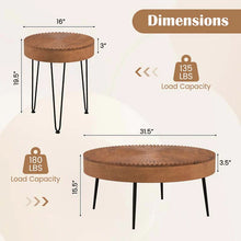 Load image into Gallery viewer, Boho Farmhouse Round Coffee Table Set of 2, Solid Pine Wood Nesting End Table with Metal Legs, Adjustable Foot Pads for Living Room