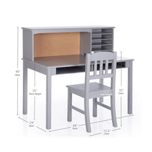 Load image into Gallery viewer, Guidecraft Kids Media Desk and Chair Set - Gray: Kids Desk and Chair Set, Study Table for Kids with Hutch and Shelf, Wood Bedroom Furniture Set