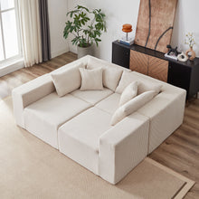 Load image into Gallery viewer, 104 - Inch Corduroy Modular L Shaped Sectional Sofa, Luxury Floor Couch Set, Upholstered Indoor Furniture, Foam - Filled Compressed Sofa for Living Room, Bedroom, 4 PC Free Combination ?