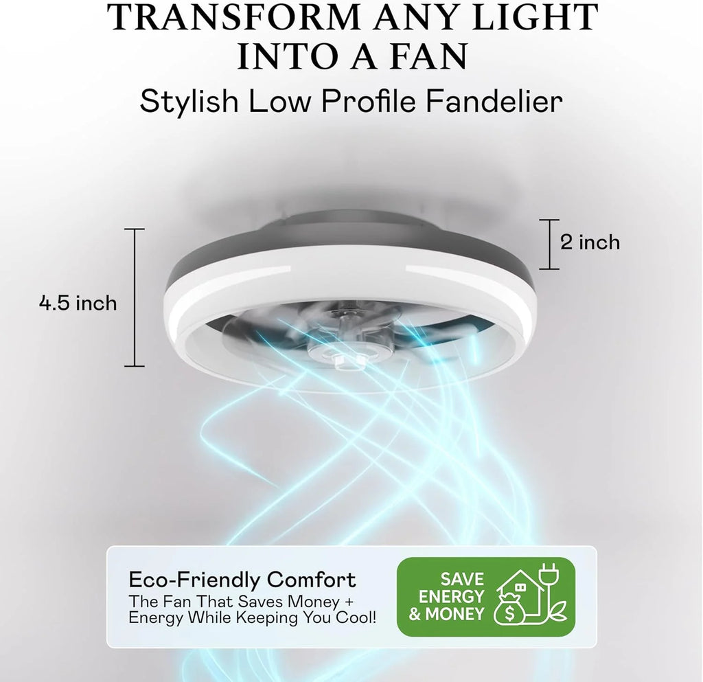 Cannonx 14 Low Profile Ceiling Fans with Lights and Remote, Modern Fandelier Ceiling Fan with Light, 6 Speeds, 3 Lighting Modes 3500K - 5500K, Flush Mount for Bedroom, LED 2200 Lumens