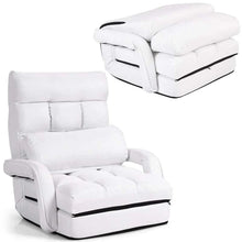 Load image into Gallery viewer, Folding Lazy Sofa Floor Chair with 6-Position Adjustable Backrest, Lumbar Pillow &amp; Armrests, Indoor Chaise Lounge Sofa for Gaming, Living Room