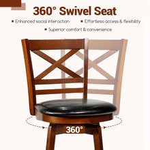 Load image into Gallery viewer, Set of 2 Swivel Counter Height Bar Stools, 25" Rubber Wood Barstools with High Back, Footrest &amp; Faux Leather Upholstered Seat for Kitchen Island