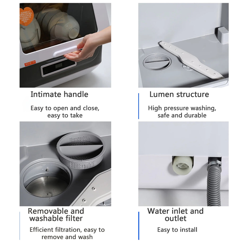 Autrinix Portable Dishwasher with 99.9% Sterilization, 3 Wash Modes & Water - Saving Function, Compact Design, Perfect for Apartments & Small Kitchens