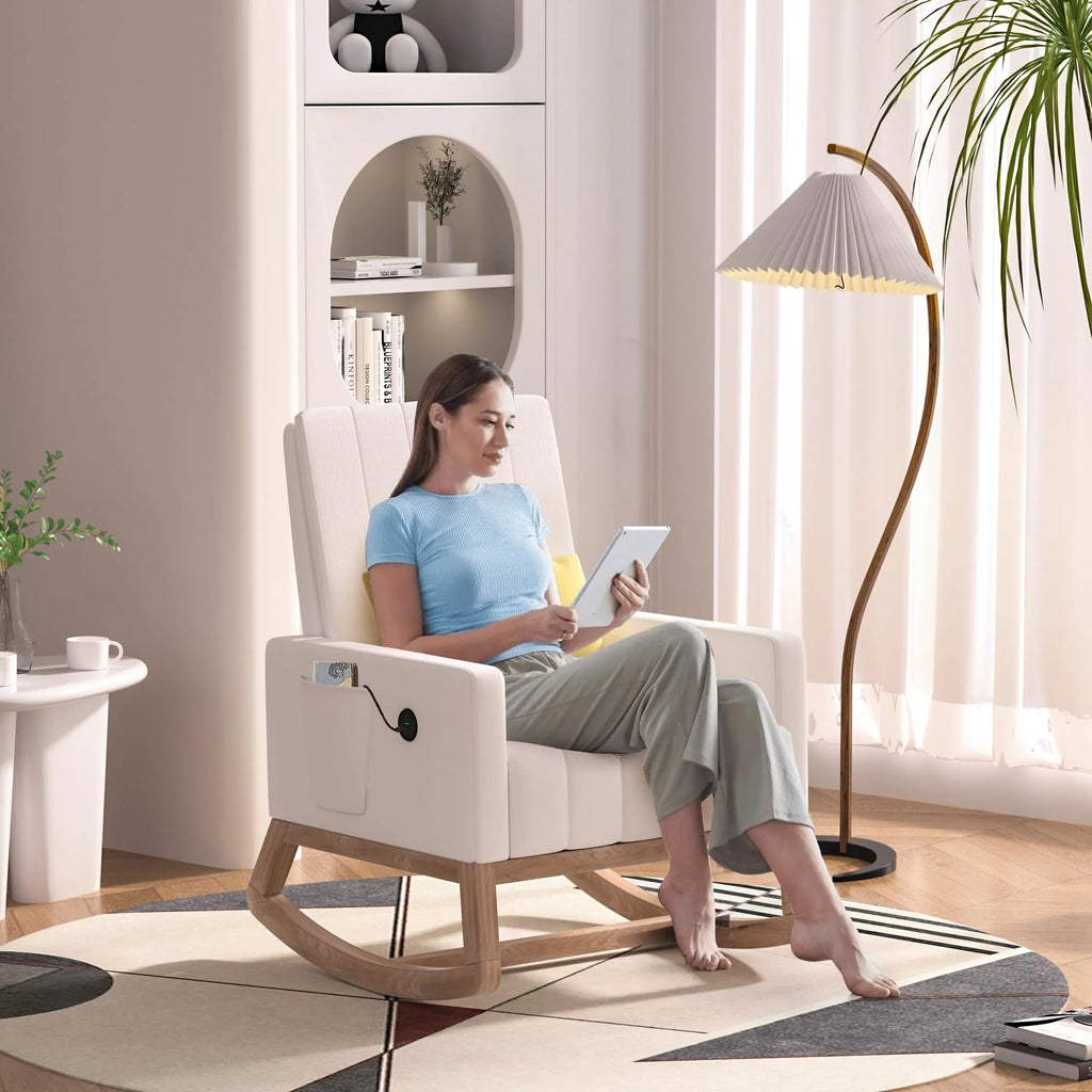 VECELO Rocking Chair Nursery Upholstered with Padded Seat