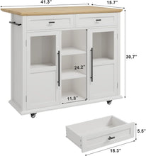 Load image into Gallery viewer, WALYWIK Foldable Kitchen Island Cart with Wheels, 2 Glass Doors, Spice Rack &amp; Towel Holder - Compact Mobile Storage Cart for Small Kitchens, Dining Rooms, Camping &amp; Rvs - Grey