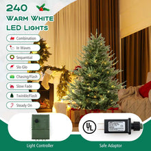Load image into Gallery viewer, 6/7/8 FT Pre-Lit Artificial Christmas Tree, Hinged Xmas Tree with 240/340/450 Warm White LED Lights, 8 Lighting Modes, 778/1090/1480 Branch Tips - 6 FT