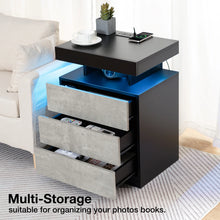Load image into Gallery viewer, Hommpa LED Nightstand Wireless Charging Station USB Type C Outlets Bedside Table 3 Drawers Black Night Table Modern Smart Nightstand High Gloss End Side Table for Bedroom Furniture 26.8" Tall