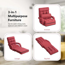 Load image into Gallery viewer, Folding Lazy Sofa Floor Chair with 6-Position Adjustable Backrest, Lumbar Pillow &amp; Armrests, Indoor Chaise Lounge Sofa for Gaming, Living Room