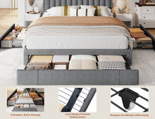 Load image into Gallery viewer, Enhomee Queen Bed Frame with 3 Storage Drawers Upholstered Queen Size Bed Frame with Headboard Noise Free Platform Bed with Metal Frame &amp; Wood Slats Support Beige Bedroom Furniture for Adults Clothes