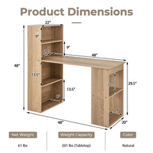 Load image into Gallery viewer, 48" Computer Desk with 6-Tier Storage Shelves, 3-in-1 Reversible Writing Desk w/ Bookshelf &amp; CPU Stand, Space-Saving Home Office Workstation