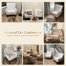 Load image into Gallery viewer, HUIMO Accent Chair, Button - Tufted Upholstered Living Room Chairs, Mid Century Modern Comfy Reading Chairs for Bedroom, Living Room, Beige - Light Grey