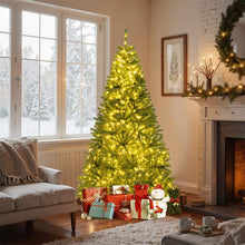 Load image into Gallery viewer, 6/7/8FT Pre-Lit Artificial Christmas Tree, Hinged Xmas Tree with Remote, Warm White LED Lights, Timer, Adjustable Lighting Modes for Holiday Decor