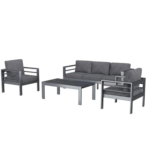 AECOJOY Aluminum Patio Furniture Set, 4 Pieces Outdoor Sectional Sofa Set, Dark Gray