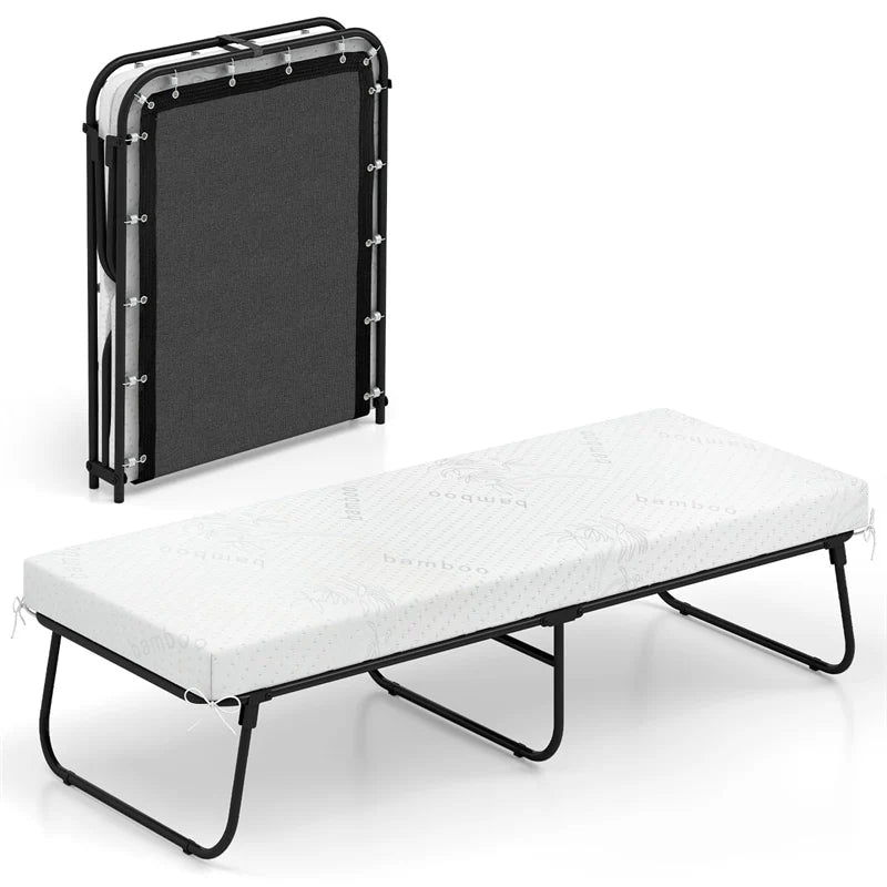 Cot Size Rollaway Guest Bed with Memory Foam Mattress, 75"x31" Portable Folding Bed with Heavy-Duty Metal Frame for Home Office Small Spaces