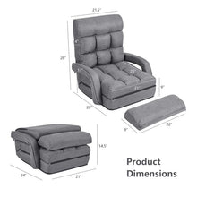 Load image into Gallery viewer, Folding Lazy Sofa Floor Chair with 6-Position Adjustable Backrest, Lumbar Pillow &amp; Armrests, Indoor Chaise Lounge Sofa for Gaming, Living Room