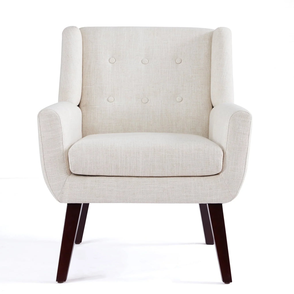 HUIMO Accent Chair, Button - Tufted Upholstered Living Room Chairs, Mid Century Modern Comfy Reading Chairs for Bedroom, Living Room, Beige
