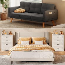 Load image into Gallery viewer, Bedroom Furniture Set Includes Queen Bed Frame, 4 Drawer Dresser Set of 2 &amp; 3 Seat Futon Sofa Modern Storage Solution for Stylish Home Decor