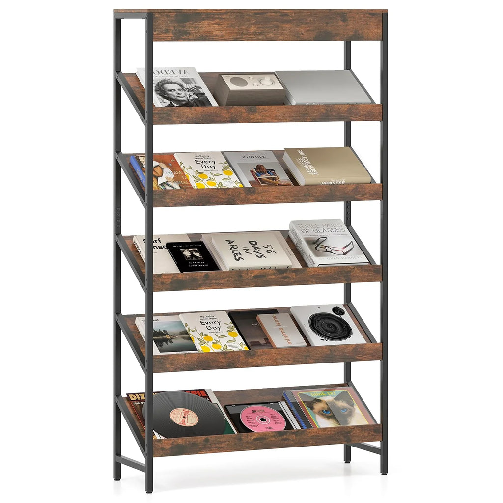 Tangkula 6-Tier Tall Freestanding Bookshelf with Angled Shelves for Home Office
