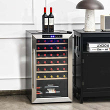 Load image into Gallery viewer, 20 Inch 33 Bottles Wine Cooler Refrigerator Built-In or Freestanding Mini Wine Fridge with 2-Layer Tempered Glass Door &amp; Dual Alarm Function