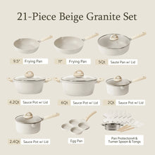 Load image into Gallery viewer, Non Stick Pots and Pans Set, 21 Pcs Induction Kitchen Cookware Sets (Beige Granite)
