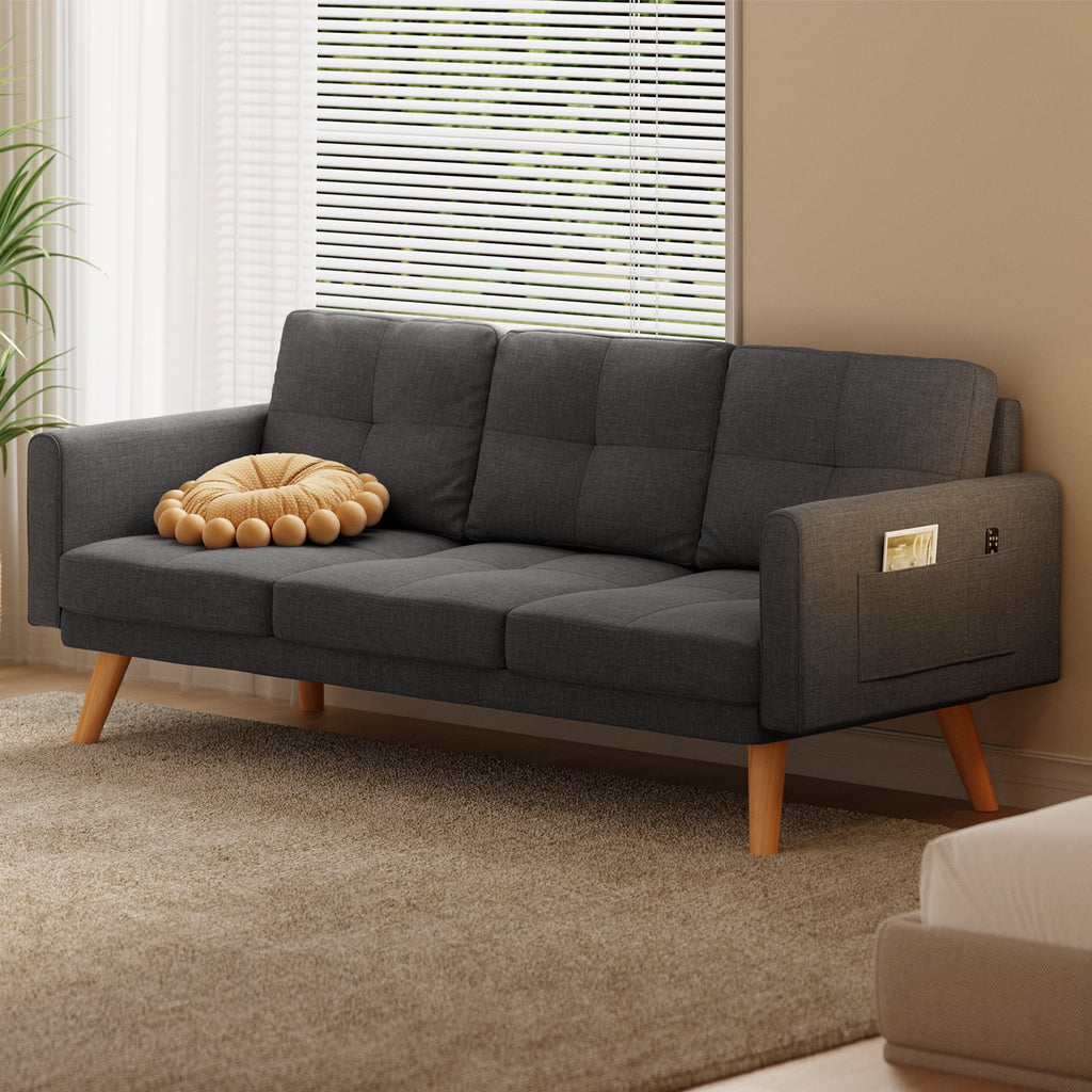 Bedroom Furniture Set - Includes Queen Bed Frame, 4 - Drawer Dresser Set of 2 & 3 Seat Futon Sofa - Modern Storage Solution for Stylish Home Decor