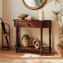 Load image into Gallery viewer, 36" 2-Tier Retro Console Table with Storage Drawer &amp; Open Shelf, Solid Wood Narrow Entryway Sofa Table for Living Room, Foyer &amp; Hallway