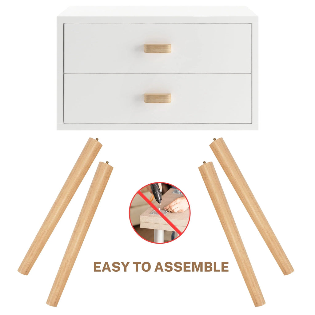 Syngar Nightstand Set of 2, Bedroom Bedside Table with 2 Drawer Storage Shelf, Simple Modern Night Stand End Table with Wood Handle, Easy Assembly, Suitable for Living Room Bedroom Furniture, White