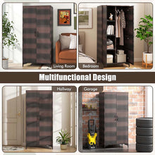Load image into Gallery viewer, 62" Tall PE Rattan Wicker Wardrobe Closet Storage Cabinet with 2 Doors, Hanging Rod, 4 Storage Cubes, Metal Legs, Anti-tipping Device