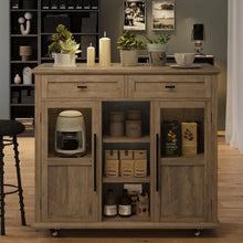 Load image into Gallery viewer, WALYWIK Foldable Kitchen Island Cart with Wheels, 2 Glass Doors, Spice Rack &amp; Towel Holder - Compact Mobile Storage Cart for Small Kitchens, Dining Rooms, Camping &amp; Rvs - Grey - Black