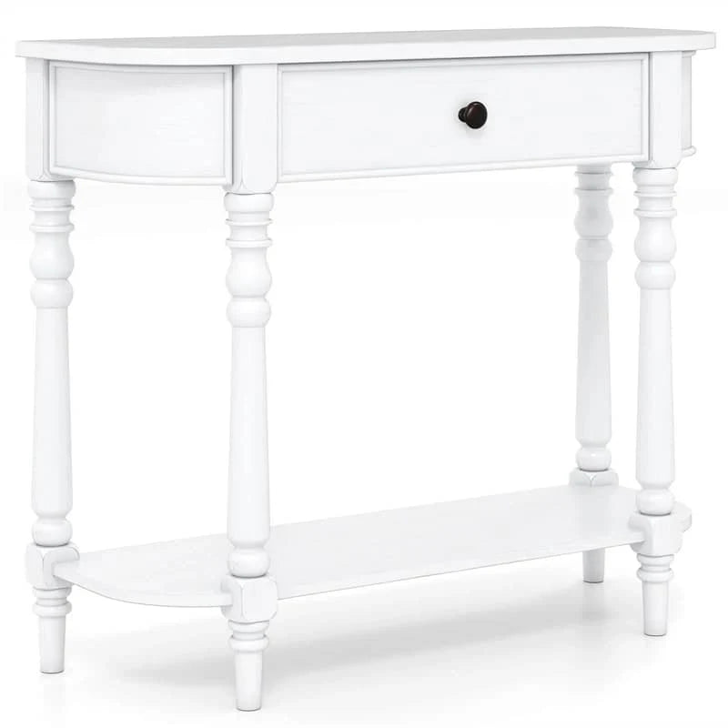 36" 2-Tier Retro Console Table with Storage Drawer & Open Shelf, Solid Wood Narrow Entryway Sofa Table for Living Room, Foyer & Hallway