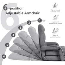 Load image into Gallery viewer, Folding Lazy Sofa Floor Chair with 6-Position Adjustable Backrest, Lumbar Pillow &amp; Armrests, Indoor Chaise Lounge Sofa for Gaming, Living Room