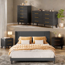 Load image into Gallery viewer, Bedroom Furniture Set with Queen Bed Frame, 2 Nightstands, 5-Drawer Dresser and 6-Drawer Dresser, Modern Black Storage Set