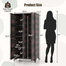Load image into Gallery viewer, 62" Tall PE Rattan Wicker Wardrobe Closet Storage Cabinet with 2 Doors, Hanging Rod, 4 Storage Cubes, Metal Legs, Anti-tipping Device