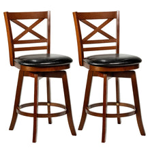 Load image into Gallery viewer, Set of 2 Swivel Counter Height Bar Stools, 25" Rubber Wood Barstools with High Back, Footrest &amp; Faux Leather Upholstered Seat for Kitchen Island