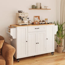 Load image into Gallery viewer, Noelse Kitchen Island with Storage, Island Table for Kitchen with Drop Leaf, Spice Rack, Towel Bar for Small Kitchens, White