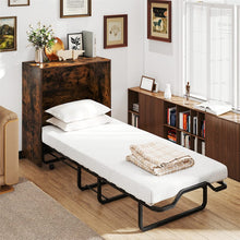 Load image into Gallery viewer, Cot Size Murphy Cabinet Bed with Mattress, 2-in-1 Folding Rollaway Guest Bed into Storage Cabinet with Lockable Wheels for Home Office