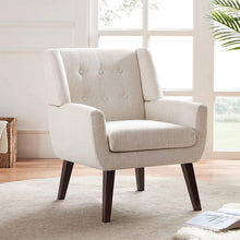 Load image into Gallery viewer, HUIMO Accent Chair, Button Tufted Upholstered Living Room Chairs, Mid Century Modern Comfy Reading Chairs for Bedroom, Living Room, Beige