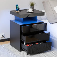 Load image into Gallery viewer, Hommpa LED Nightstand Wireless Charging Station USB Type C Outlets Bedside Table 3 Drawers Black Night Table Modern Smart Nightstand High Gloss End Side Table for Bedroom Furniture 26.8" Tall