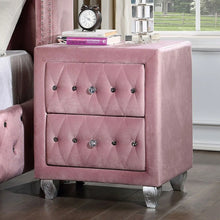 Load image into Gallery viewer, Glam Pink Upholstered Tufted Velvet Like Fabric 4pc Full Size Bed Set Dresser Mirror Nightstand Bedroom Furniture