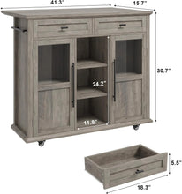 Load image into Gallery viewer, WALYWIK Foldable Kitchen Island Cart with Wheels, 2 Glass Doors, Spice Rack &amp; Towel Holder - Compact Mobile Storage Cart for Small Kitchens, Dining Rooms, Camping &amp; Rvs - Grey