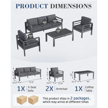 Load image into Gallery viewer, AECOJOY Aluminum Patio Furniture Set, 4 Pieces Outdoor Sectional Sofa Set, Dark Gray