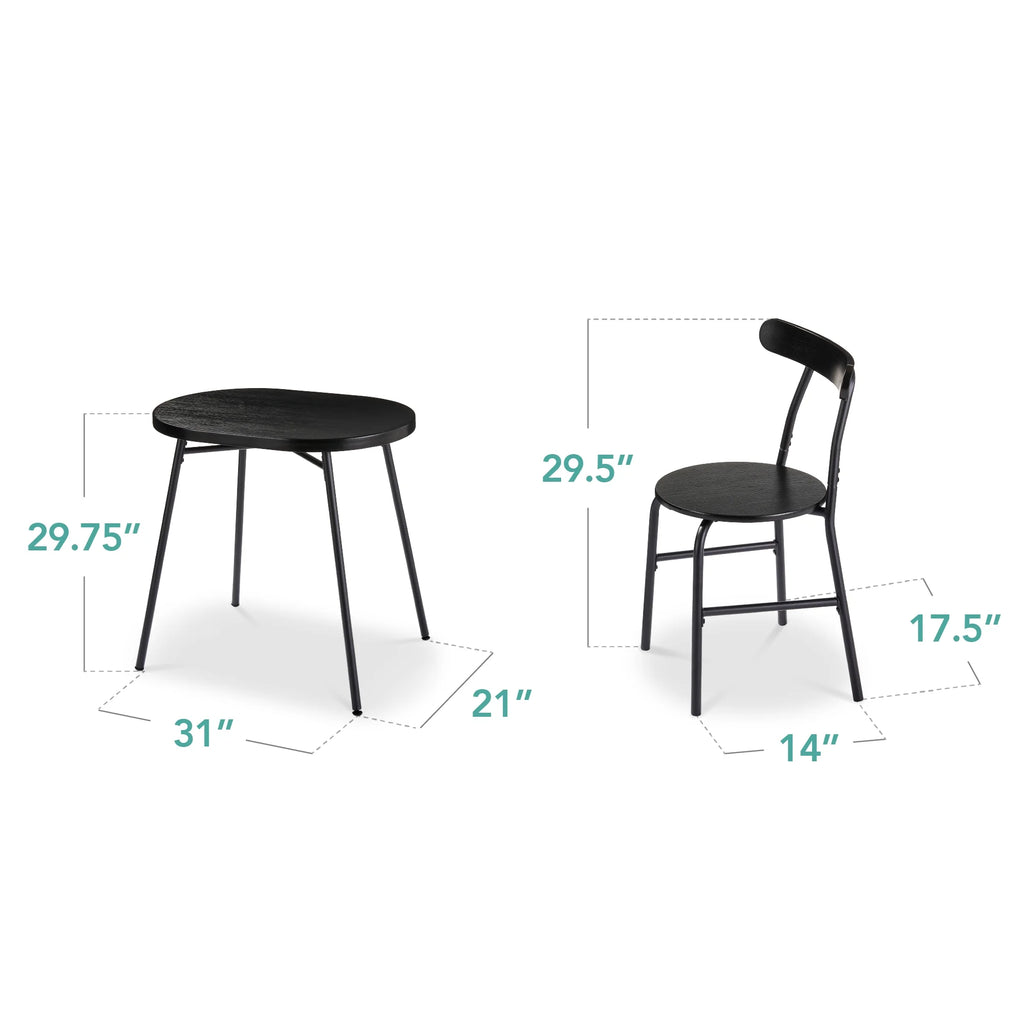 Best Choice Products 3 - Piece Modern Oval Dining Table Set, Small Kitchen Dinette W/ 2 Chairs - Black/Black
