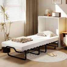 Load image into Gallery viewer, Cot Size Murphy Cabinet Bed with Mattress, 2-in-1 Folding Rollaway Guest Bed into Storage Cabinet with Lockable Wheels for Home Office