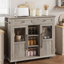 Load image into Gallery viewer, WALYWIK Foldable Kitchen Island Cart with Wheels, 2 Glass Doors, Spice Rack &amp; Towel Holder - Compact Mobile Storage Cart for Small Kitchens, Dining Rooms, Camping &amp; Rvs - Grey