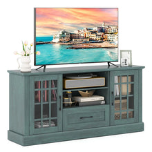 Load image into Gallery viewer, 62" Farmhouse TV Stand for 70 Inch TVs, Tall Media Console Table with 2 Glass Doors, Cubbies &amp; Drawer, Storage Cabinet for Living Room - Black
